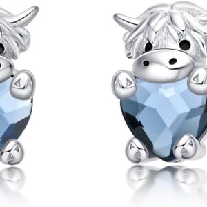 Midir&Etain Highland Cow Earrings 925 Sterling Silver Cute Animal Scottish Cow Earrings Jewellery Birthday Gifts for Women Girls Daughter