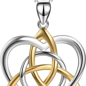 Celtic Knot Pendant Necklace Sterling Silver Good Luck Vintage Love Heart Triquetra Irish Celtics Necklace Jewellery for Women Girls
