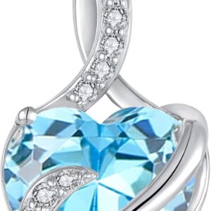FJ Necklaces for Women 925 Sterling Silver Heart Birthstone Pendant Necklace Jewellery Gifts for Women Girls