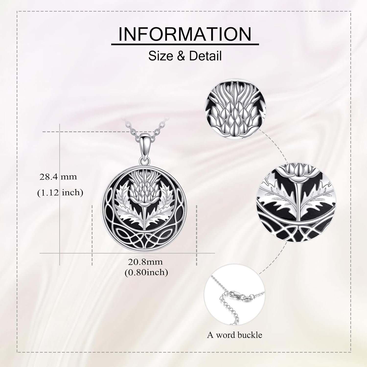 VENACOLY Scottish Thistle Necklace Sterling Silver Scottish Thistle Celtic Knot Necklaces Black Onyx Scotland Flower Pendant Jewellry Gifts For Women Female - Image 5