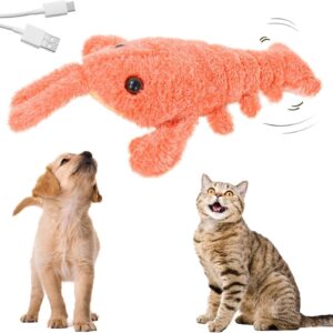 Floppy Lobster Interactive Dog Toy, 2024 New Funny Interactive Dog Plush Toy, Jumping Moving Dog Toys Calming Pet Toys Sturdy Puppy Chew Toys for Medium Dogs Teething (Orange)