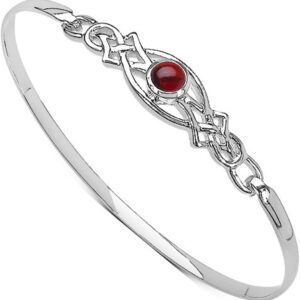 Ladies Rennie Mackintosh Style Sterling Silver 925 Garnet Set Celtic Clip Bangle Christmas Mothers Day Anniversary