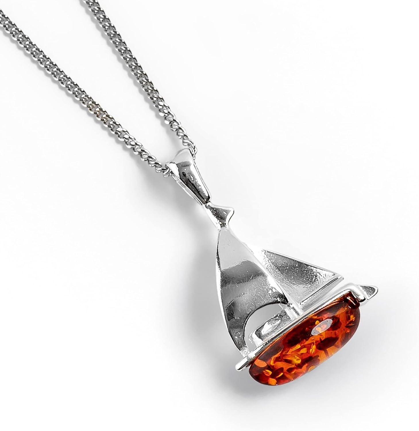 HENRYKA Sailboat Yacht Necklace in 24ct Gold Plate and 925 Sterling Silver, Baltic Amber | Sailing Gifts | Ocean Sea-Life Jewellery