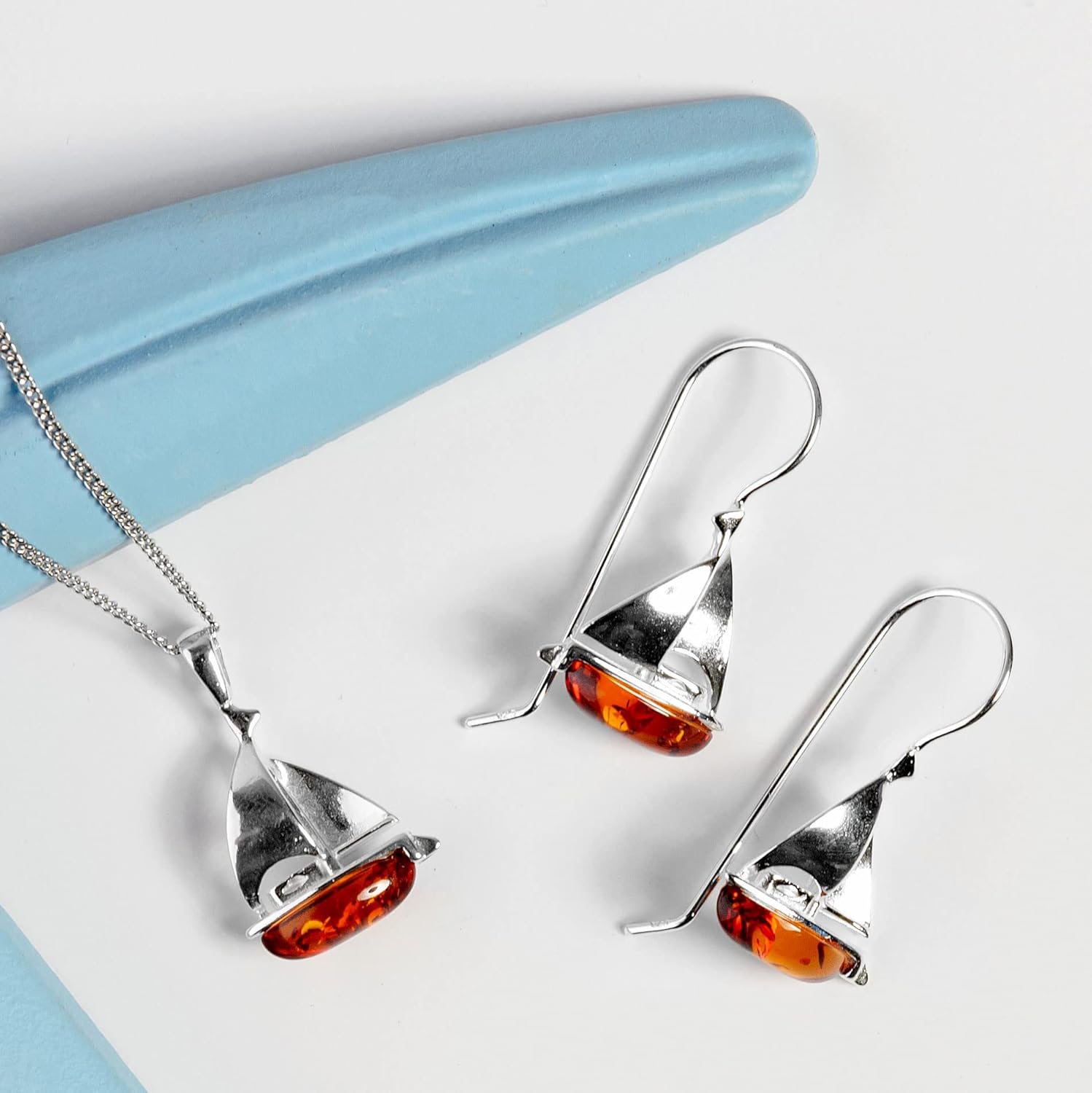 HENRYKA Sailboat Yacht Necklace in 24ct Gold Plate and 925 Sterling Silver, Baltic Amber | Sailing Gifts | Ocean Sea-Life Jewellery - Image 5