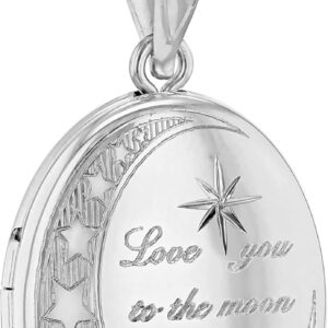 Tuscany Silver Women's Sterling Silver Rhodium Plated Mini Oval Shape Love You to the Moon and Back Locket Pendant on Sterling Silver Rhodium Plated Chain 51cm/20