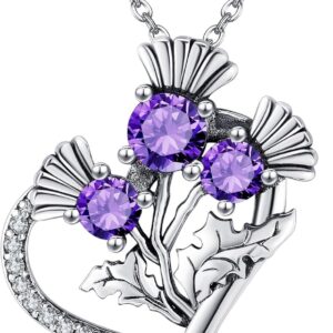 VENACOLY Scottish Thistle Necklace 925 Sterling Silver Scotland Thistle Pendant Scottish Thistle Jewellery for Women Mum