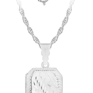 Tuscany Silver Women's Sterling Silver Large Rectangle Engraved Locket Pendant and Rope Chain of 56cm/22"
