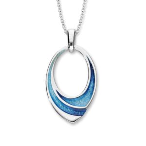 925 Sterling Silver Chained Pendant Necklaces Scottish Hot Glass Waterfall Enamel Teardrop Design Polished Designer Jewellery of Scotland for Women