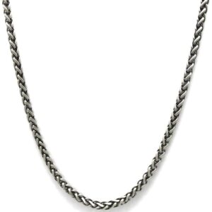 Unisex Oxidised Sterling Silver Detailed Wheat Weave Chain Necklace - 51CM