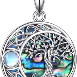 YAFEINI Tree of Life Necklace 925 Sterling Silver Abalone Shell Celtic Knot Pendant Necklace for Women