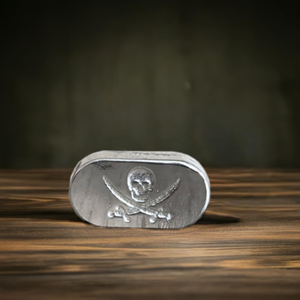 1 oz Skull & Cross Swords Silver Bar Design - Handmade 999fs Pure Silver for Collectors & Unique Gift - Image 3