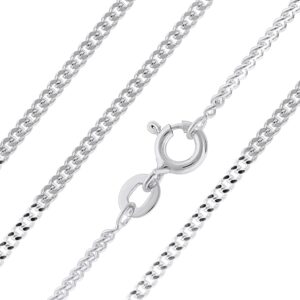 Aeon Jewellery 925 Sterling Silver Necklace - 1mm Diamond Cut Curb Chain Necklace | Choose from 16" -30" Chain | For Layered Looks or Replacement