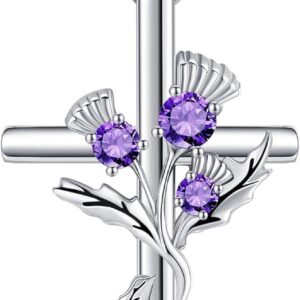 JERWLI Scottish Thistle Necklace for Women 925 Sterling Sliver Flower Pendant Necklace Scottish Thistle Jewelry Gifts for Women Lover Wife