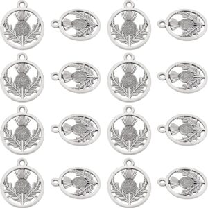 UNICRAFTALE 100pcs 19mm Scotland Thistle Flower Charms Tibetan Style Alloy Pendants Flat Round Charms Antique Silver Necklace Pendants for Women Men Jewelry Making Crafting