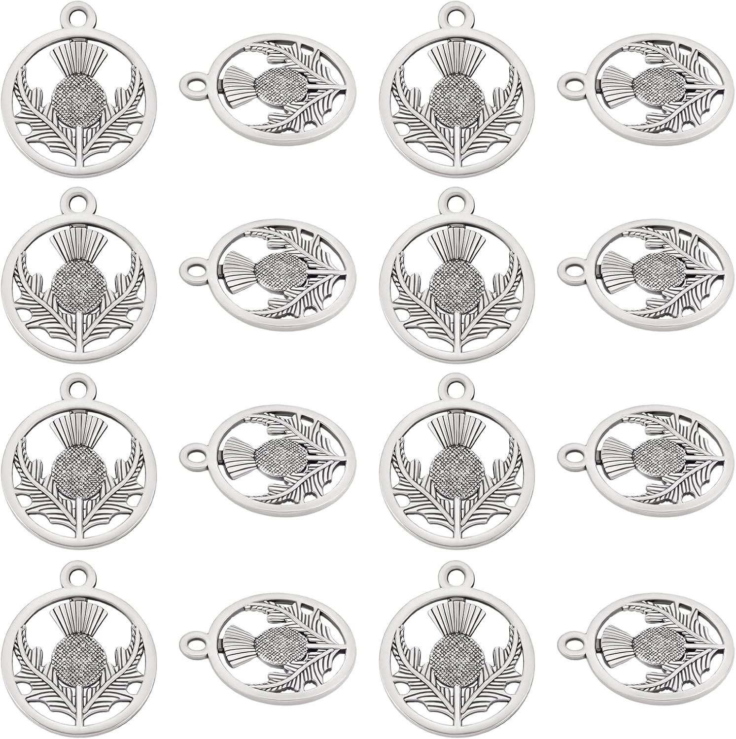 UNICRAFTALE 100pcs 19mm Scotland Thistle Flower Charms Tibetan Style Alloy Pendants Flat Round Charms Antique Silver Necklace Pendants for Women Men Jewelry Making Crafting