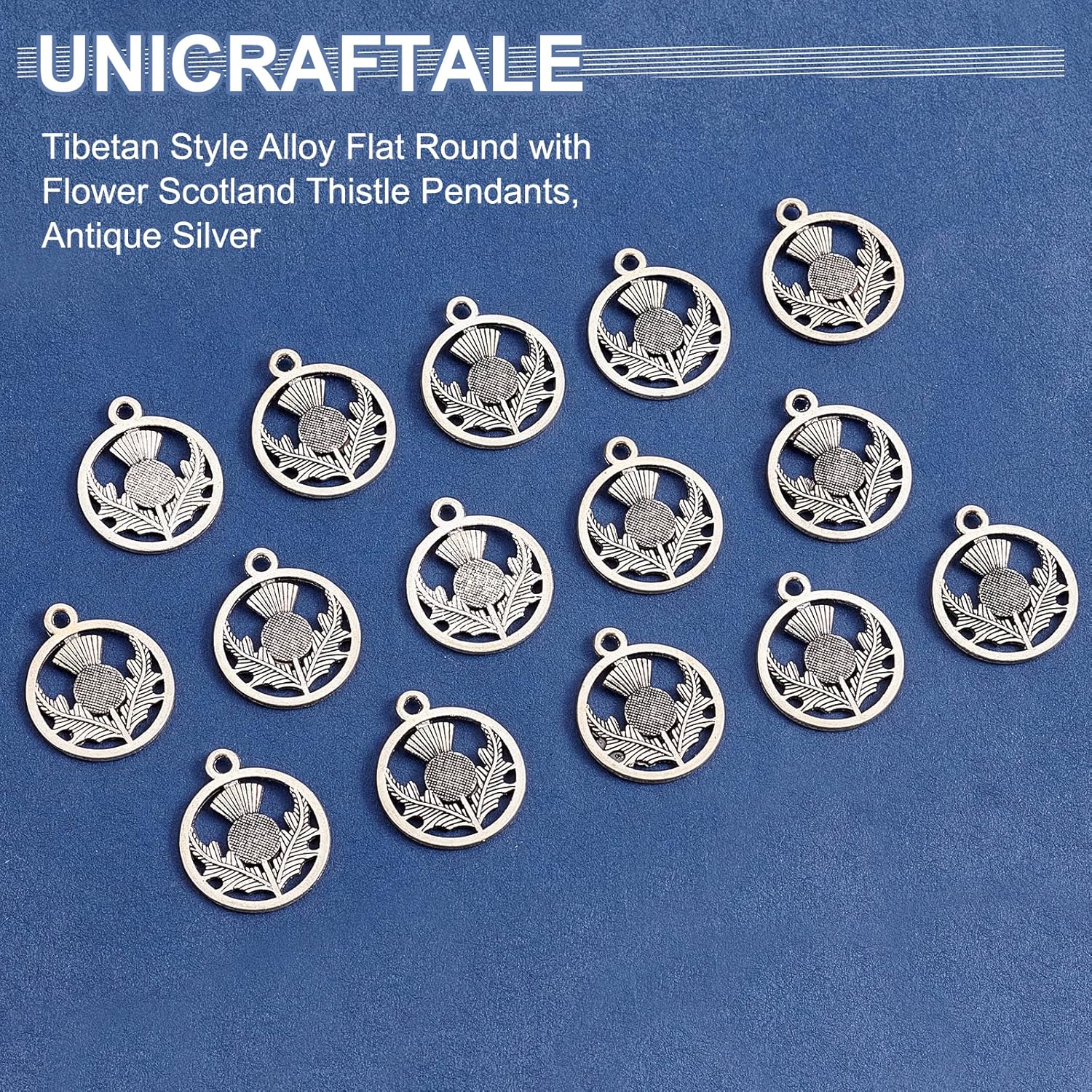 UNICRAFTALE 100pcs 19mm Scotland Thistle Flower Charms Tibetan Style Alloy Pendants Flat Round Charms Antique Silver Necklace Pendants for Women Men Jewelry Making Crafting - Image 5