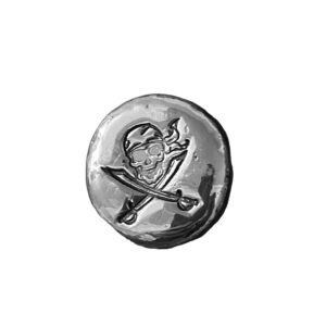 1 troy oz Stamped Pirate silver round, in 999 fine silver, perfect for coin collectors and unique gift seekers.