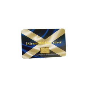 1 gram Saltire solid silver bar, 999fs handcrafted in Scotland, ideal for stacking and gifting silver enthusiasts.
