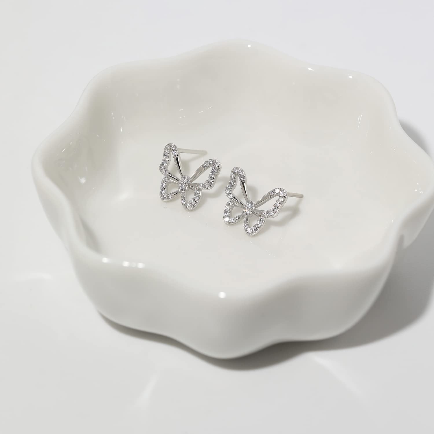 Dainty Butterfly Earrings for Women 925 Pure Silver Studs Handmade Rose Gold Butterfly Earrings for Everyday Wear (Gold) - Image 7