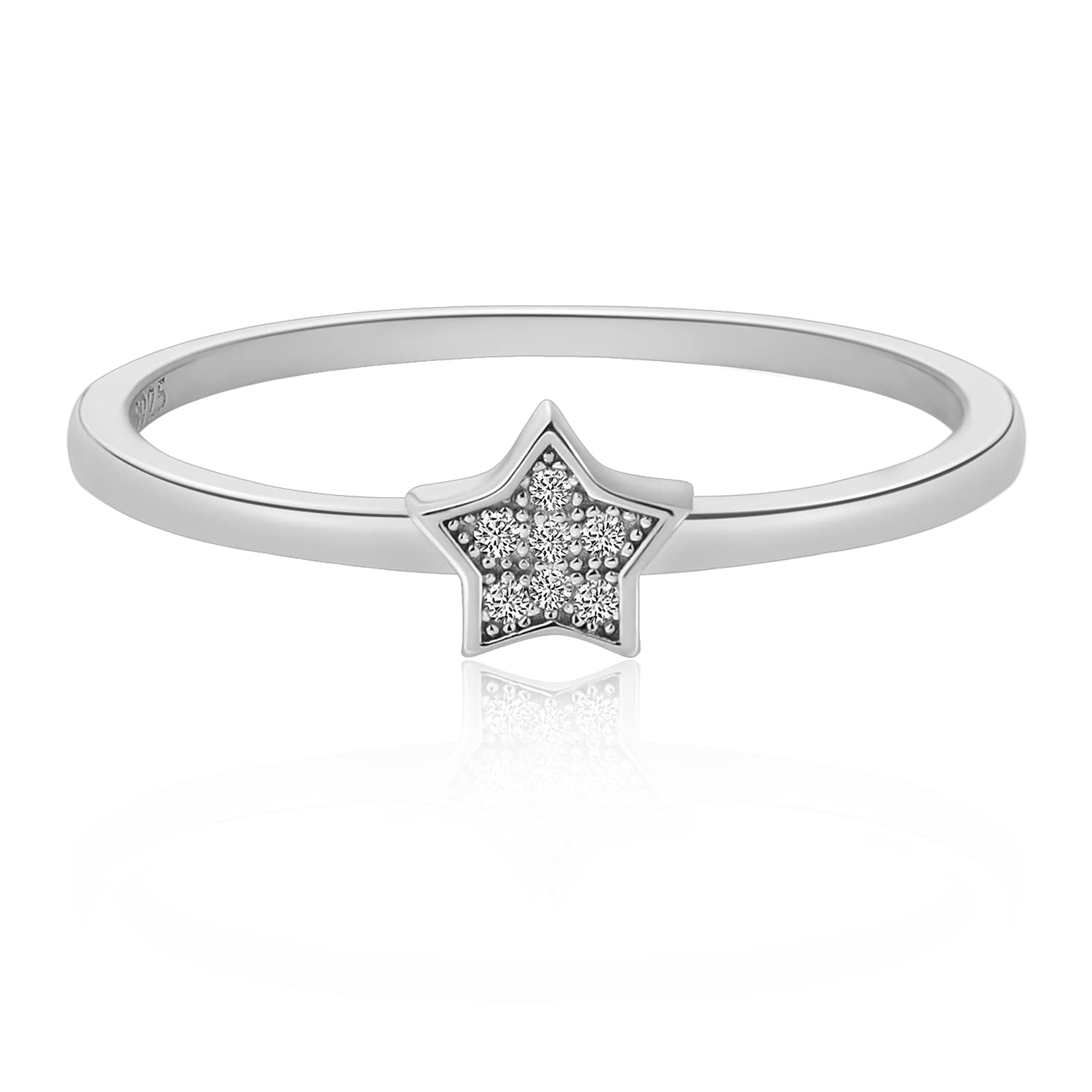Meissa Star Ring Sterling Silver for Women Celestial Ring Pure Silver Ring Cute Midi Ring Thin Stacking Ring Size K-P, Silver, M 1/2