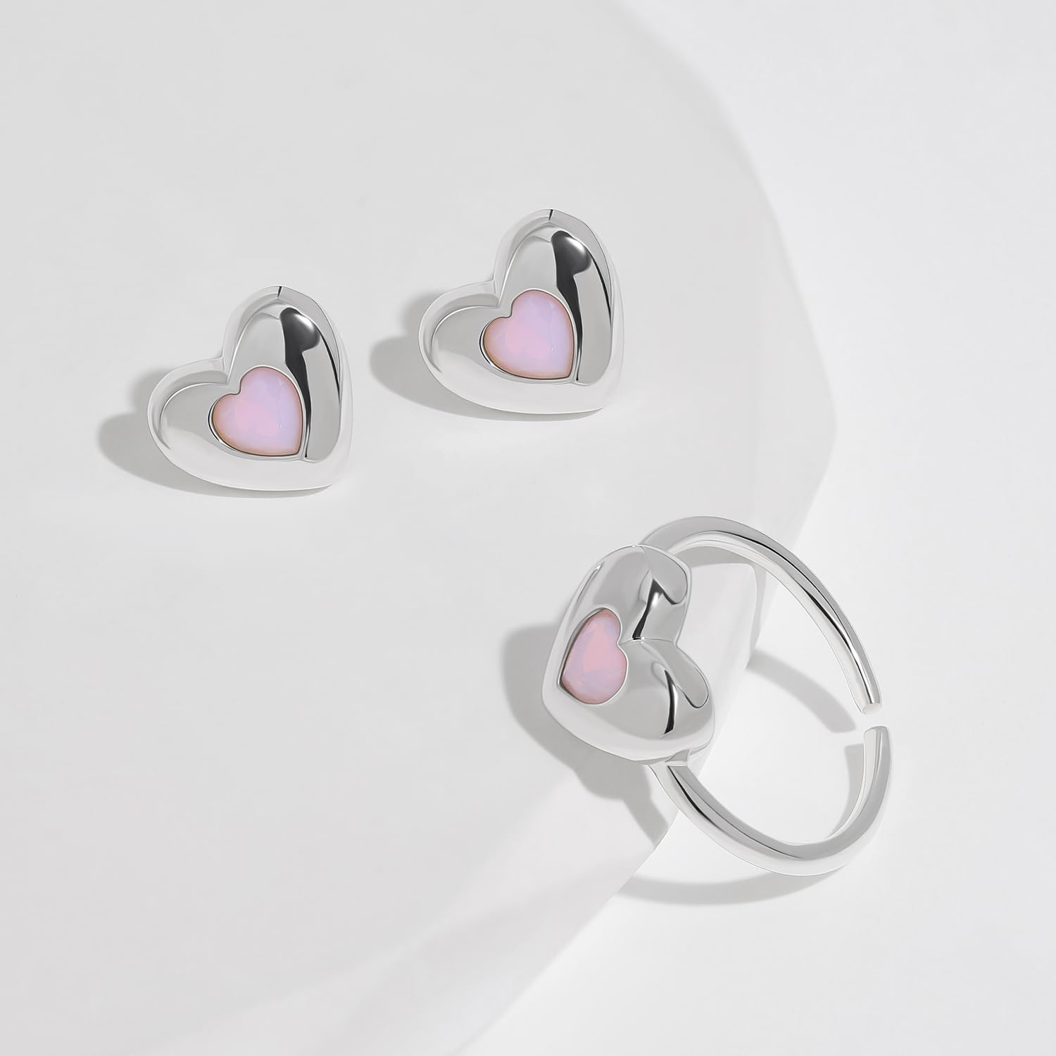 Meissa Opal Stud Earrings for Women Girls Pure Love Heart Sterling Silver Flat Back Stud Hypoallergenic Colorful Opal Earrings Handmade Birthday Gift, Silver, Light Blue Stone - Image 5