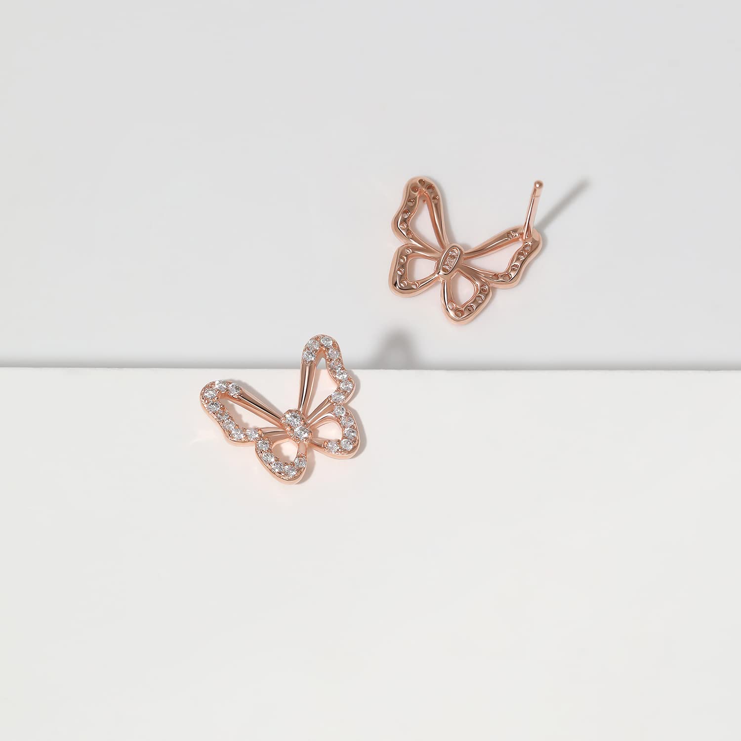 Dainty Butterfly Earrings for Women 925 Pure Silver Studs Handmade Rose Gold Butterfly Earrings for Everyday Wear (Gold) - Image 8