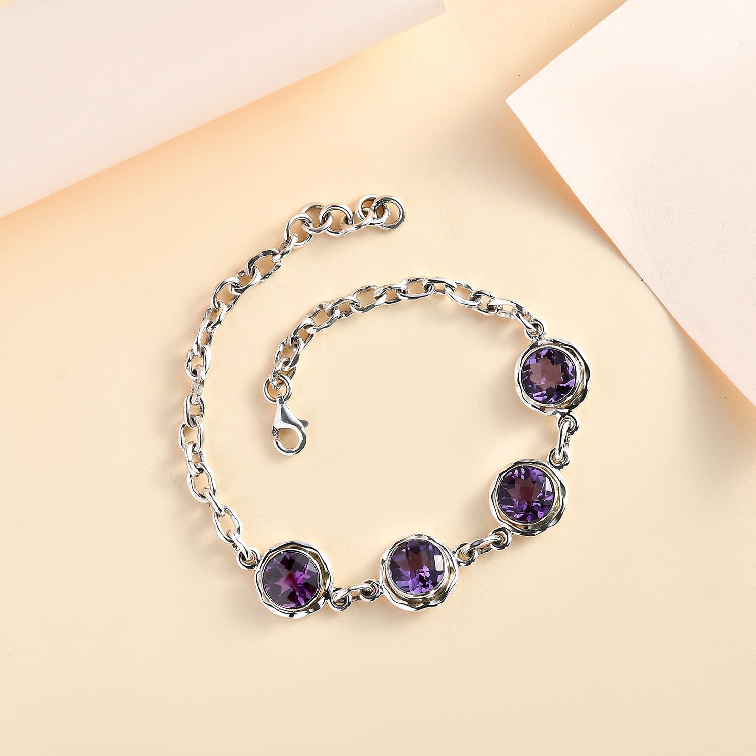 Amethyst Birthstone Bracelet, Genuine Amethyst Gemstone, Pure Sterling Silver Handmade Link Chain, Healing Crystal Jewellery for Women and Girls - Image 2