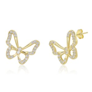 Dainty Butterfly Earrings for Women 925 Pure Silver Studs Handmade Rose Gold Butterfly Earrings for Everyday Wear (Gold)