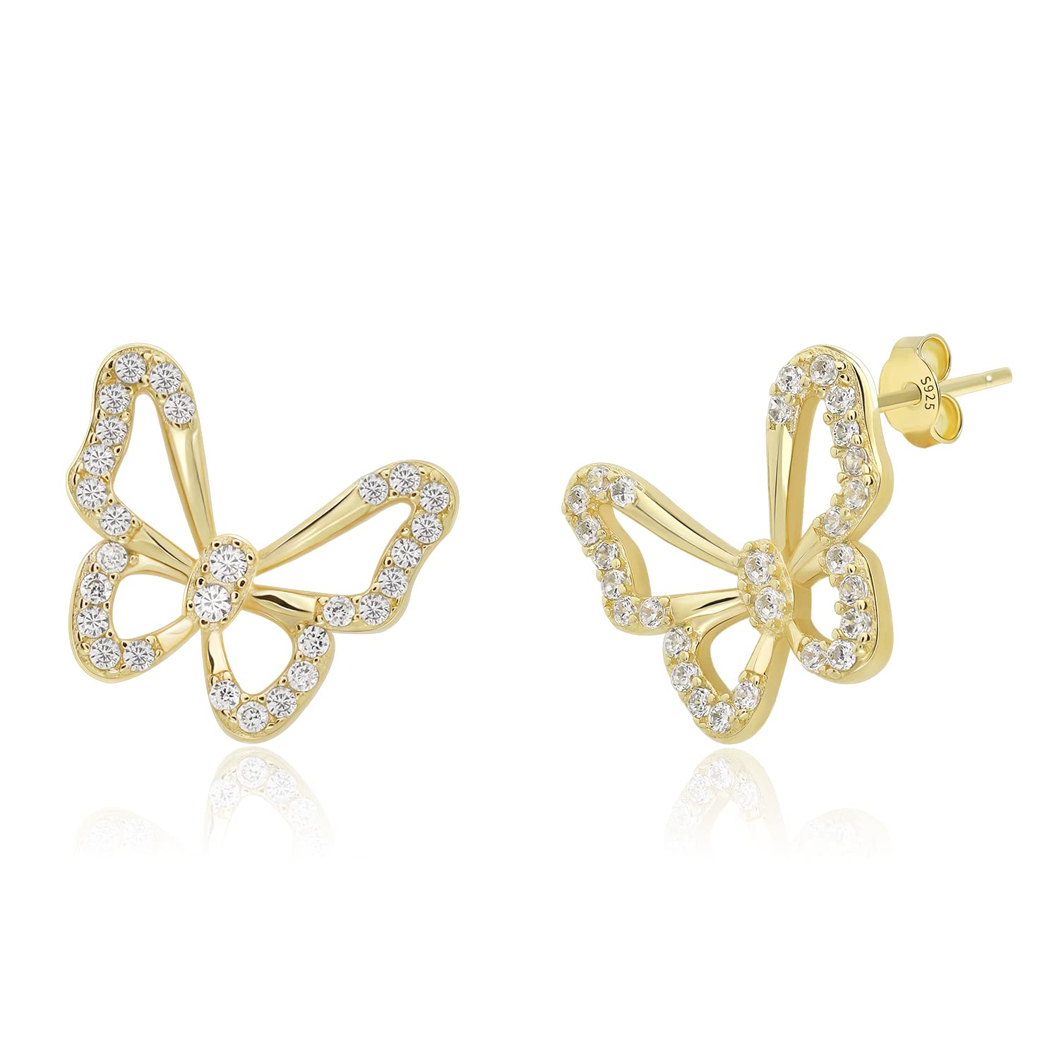 Dainty Butterfly Earrings for Women 925 Pure Silver Studs Handmade Rose Gold Butterfly Earrings for Everyday Wear (Gold)
