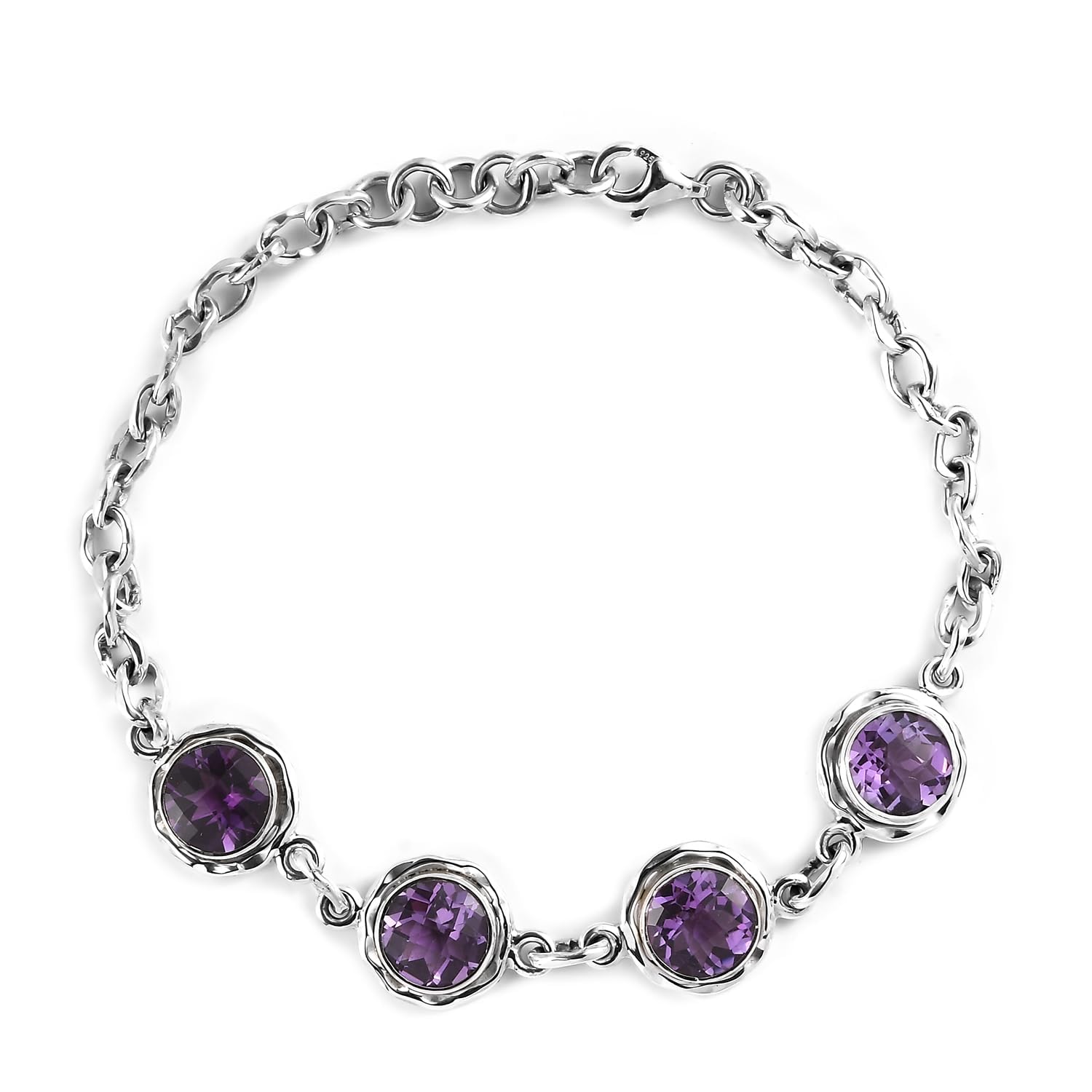Amethyst Birthstone Bracelet, Genuine Amethyst Gemstone, Pure Sterling Silver Handmade Link Chain, Healing Crystal Jewellery for Women and Girls