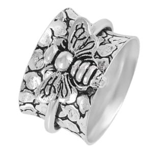 Honey Bee Spinner Rings, Pure 925 Sterling Silver Meditation Ring, Animal Spinning Ring, Worry Fidget Ring, Anxiety Ring, Stunning Ring, Outstanding Ring (Honey Bee 1) (US Ring size 6)