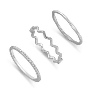 Meissa Thin Stacking Silver Rings Set of 3 Pure Silver Stackable Ring for Women Dainty Minimalist Diamond Ring (Silver, K)