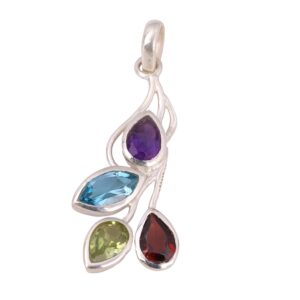 Multi Gemstone Pendant Pure 925 Sterling Silver Pendant Handmade Minimalist Pendant Christmas Gifts for Women