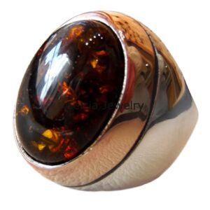 Baltic Amber Genuine Gemstone Ring, Pure 925 Sterling Silver Huge Mens Ring, Statement Expensive Outstanding Ring, Fashionable Ring, Stunning Ring, Two Tone Ring (Baltic Amber, Size 7)