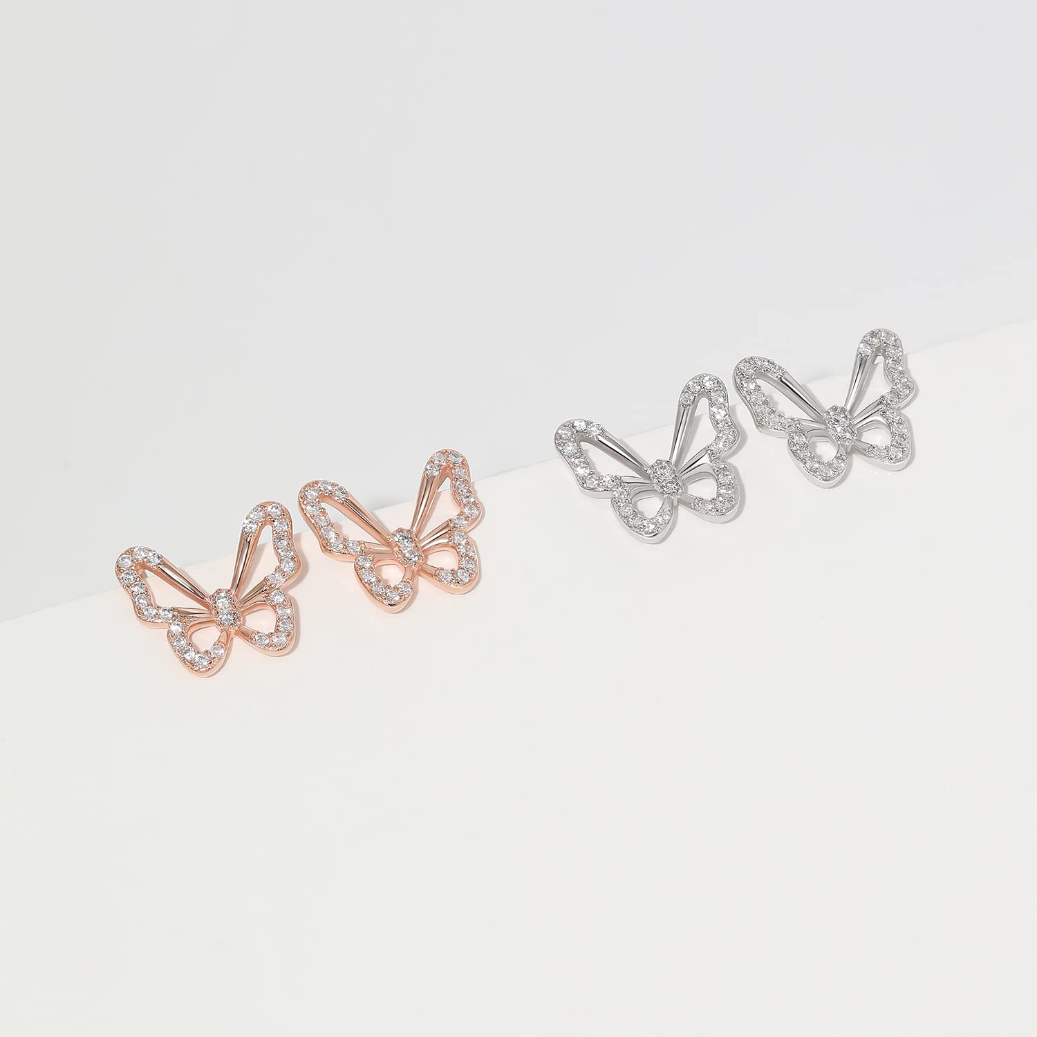 Dainty Butterfly Earrings for Women 925 Pure Silver Studs Handmade Rose Gold Butterfly Earrings for Everyday Wear (Gold) - Image 6