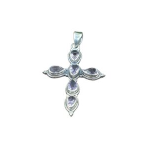 Amethyst Pure 925 Sterling Silver Cross Pendant Necklace Handmade Statement Design Purple Stone Pendant Birthday Gift Jewellery For Men And Women