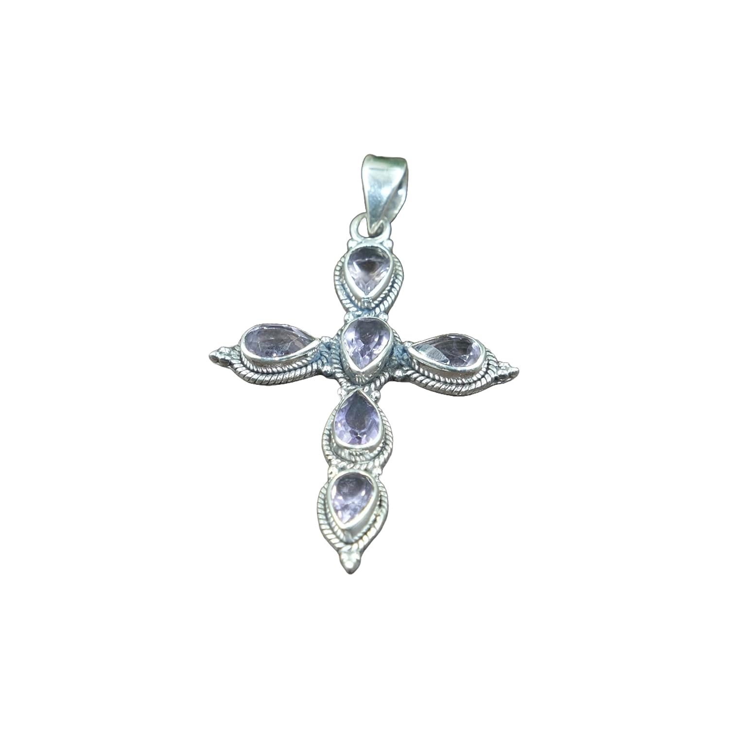 Amethyst Pure 925 Sterling Silver Cross Pendant Necklace Handmade Statement Design Purple Stone Pendant Birthday Gift Jewellery For Men And Women