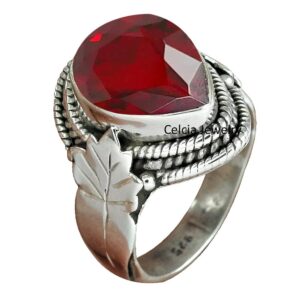 Garnet Natural Gemstone Faceted Pear Ring, Pure 925 Sterling Silver Statement Ring, Beautiful Handcrafted Jewelry, Amazing January Birthstone Ring