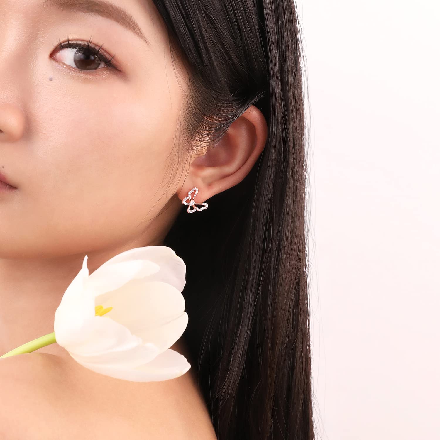 Dainty Butterfly Earrings for Women 925 Pure Silver Studs Handmade Rose Gold Butterfly Earrings for Everyday Wear (Gold) - Image 2