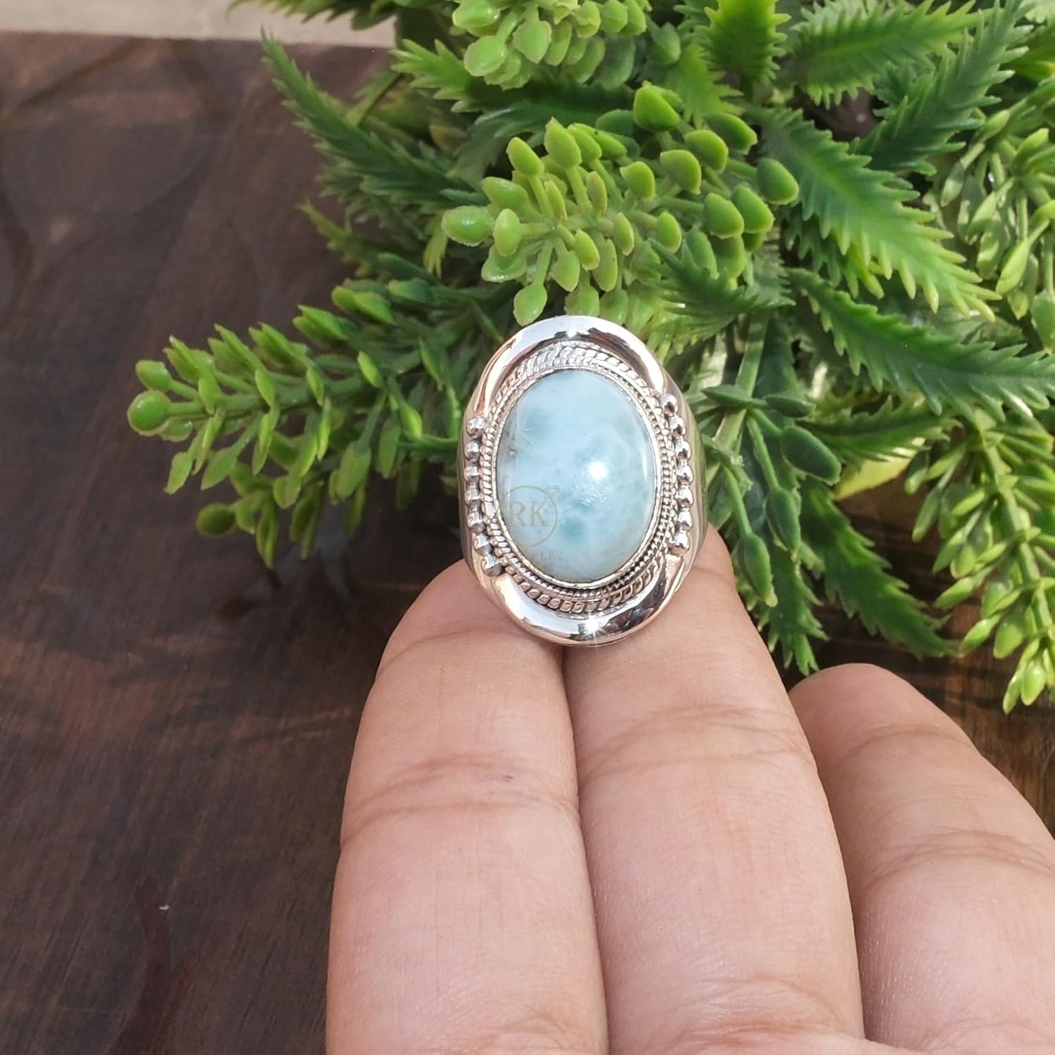 Blue Larimar Gemstone Ring Pure 925 Sterling Silver Handmade Promise Ring Unique Blue Stone Rings Large Stone Ring Boho Ring Gift Jewelry For Wife Mom Sister (11.5) - Image 9