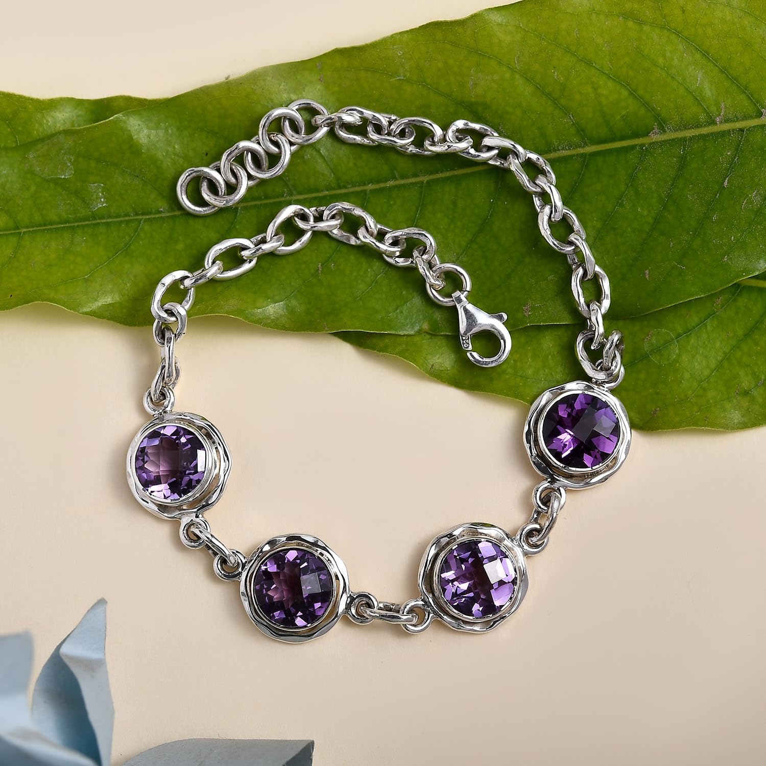 Amethyst Birthstone Bracelet, Genuine Amethyst Gemstone, Pure Sterling Silver Handmade Link Chain, Healing Crystal Jewellery for Women and Girls - Image 3