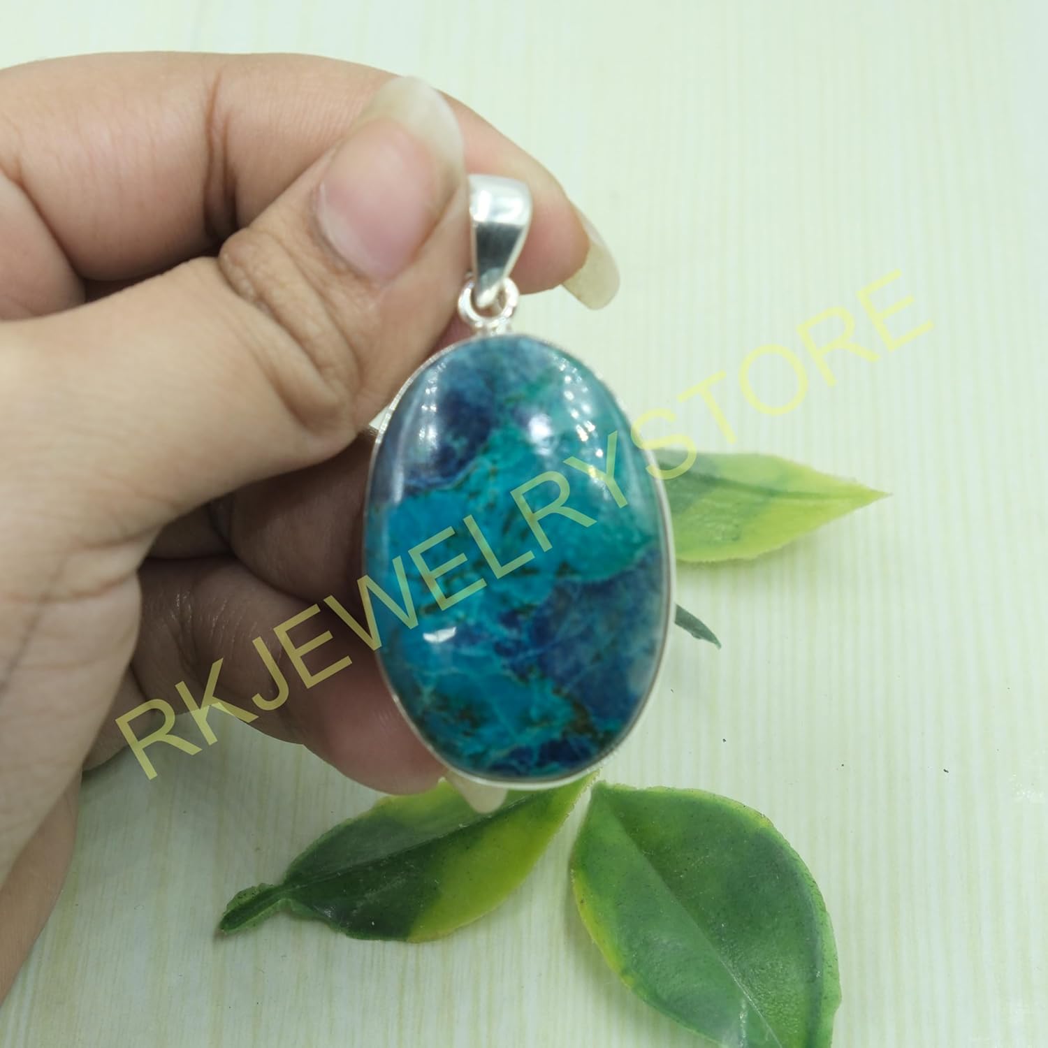 Blue Shattuckite Gemstone Pendant Necklace Pure 925 Sterling Silver Handmade Statement Pendant Large Stone Pendant Shattuckite Jewelry Gift For Men And Women - Image 6
