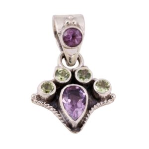 Amethyst & Peridot Pendant Pure 925 Sterling Silver Pendant Handmade Gemstone Pendant Christmas Gifts for Women