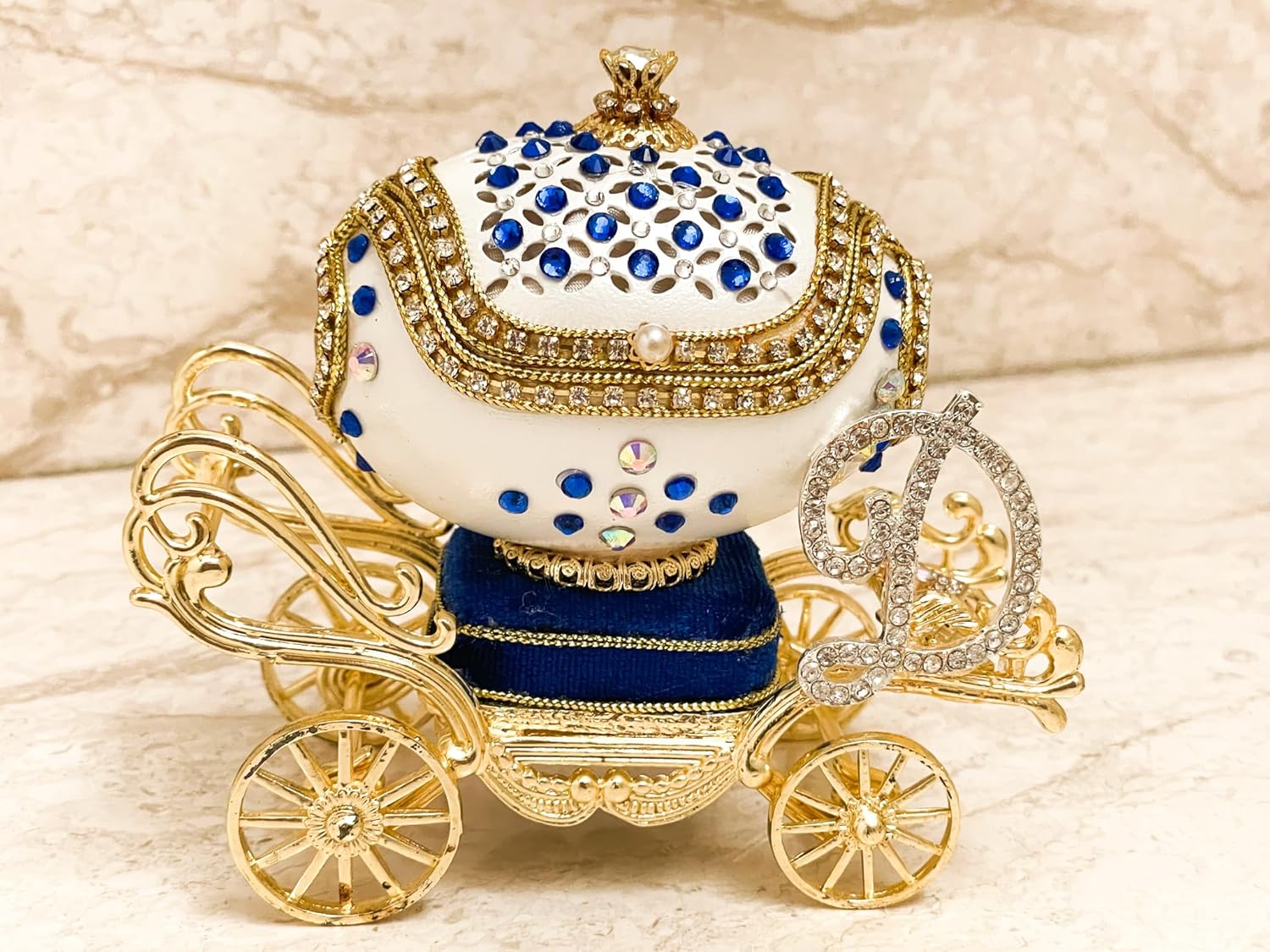 1997 Lady Diana Spencer Royal Carriage Centrepiece Imperial EGG Collectible Princess Diana Memoir NATURAL HANDCARVED MUSIC Egg Pure GOLD decor Austrian Crystal Diamonds Handset Egg & SILVER coin gift - Image 4