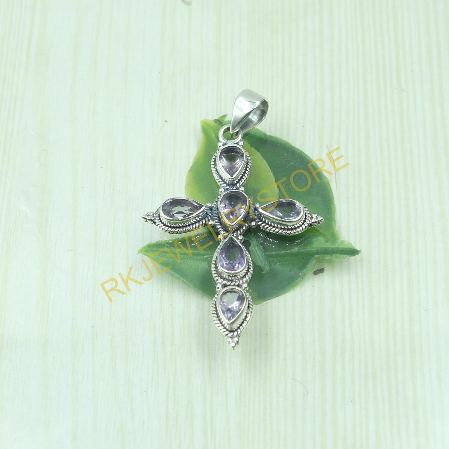 Amethyst Pure 925 Sterling Silver Cross Pendant Necklace Handmade Statement Design Purple Stone Pendant Birthday Gift Jewellery For Men And Women - Image 8