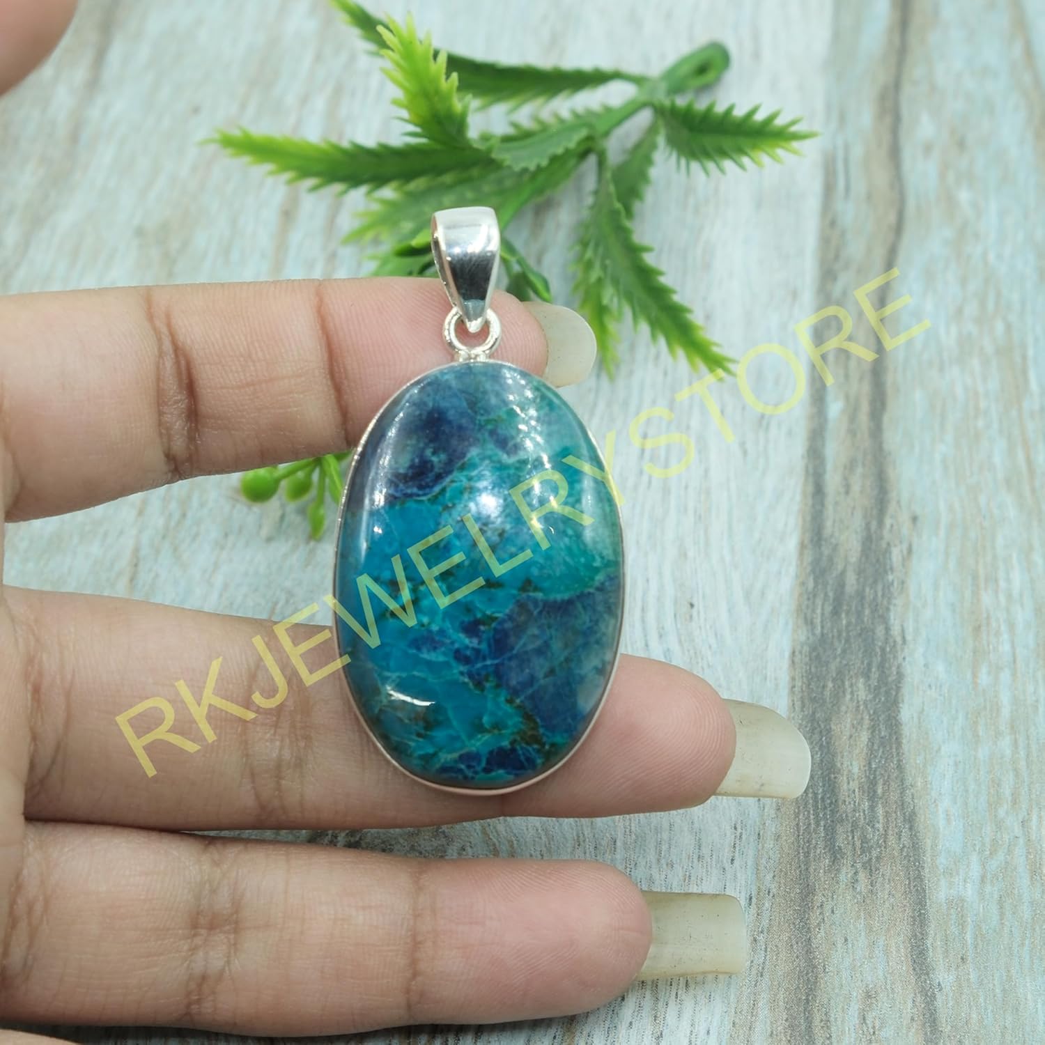 Blue Shattuckite Gemstone Pendant Necklace Pure 925 Sterling Silver Handmade Statement Pendant Large Stone Pendant Shattuckite Jewelry Gift For Men And Women - Image 4