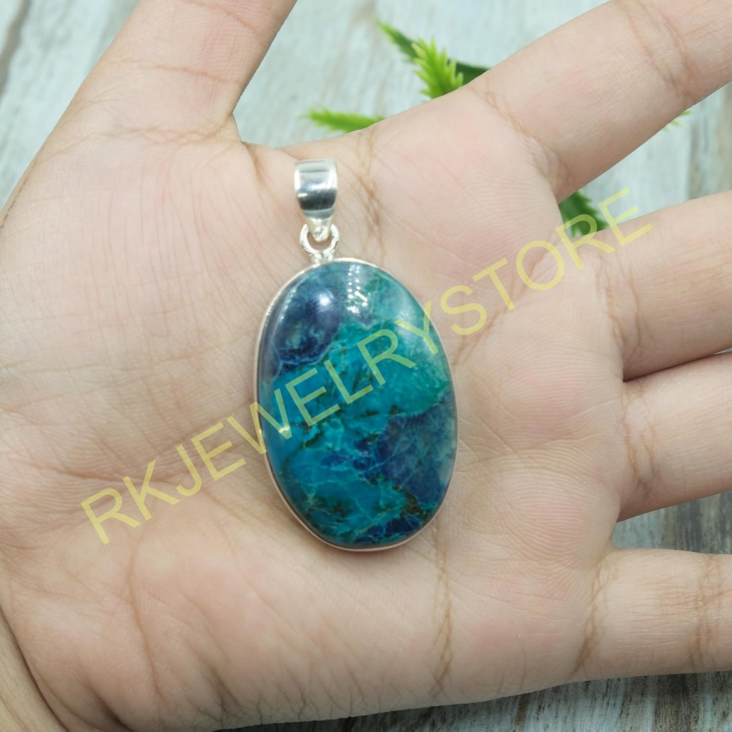 Blue Shattuckite Gemstone Pendant Necklace Pure 925 Sterling Silver Handmade Statement Pendant Large Stone Pendant Shattuckite Jewelry Gift For Men And Women - Image 2