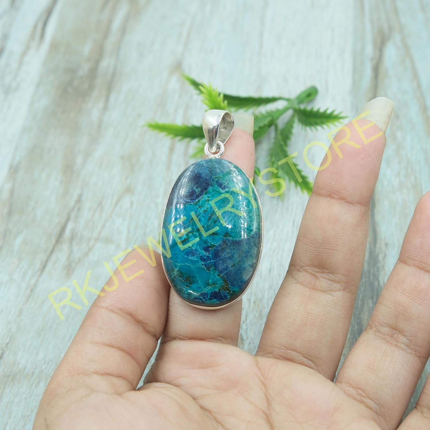 Blue Shattuckite Gemstone Pendant Necklace Pure 925 Sterling Silver Handmade Statement Pendant Large Stone Pendant Shattuckite Jewelry Gift For Men And Women - Image 5