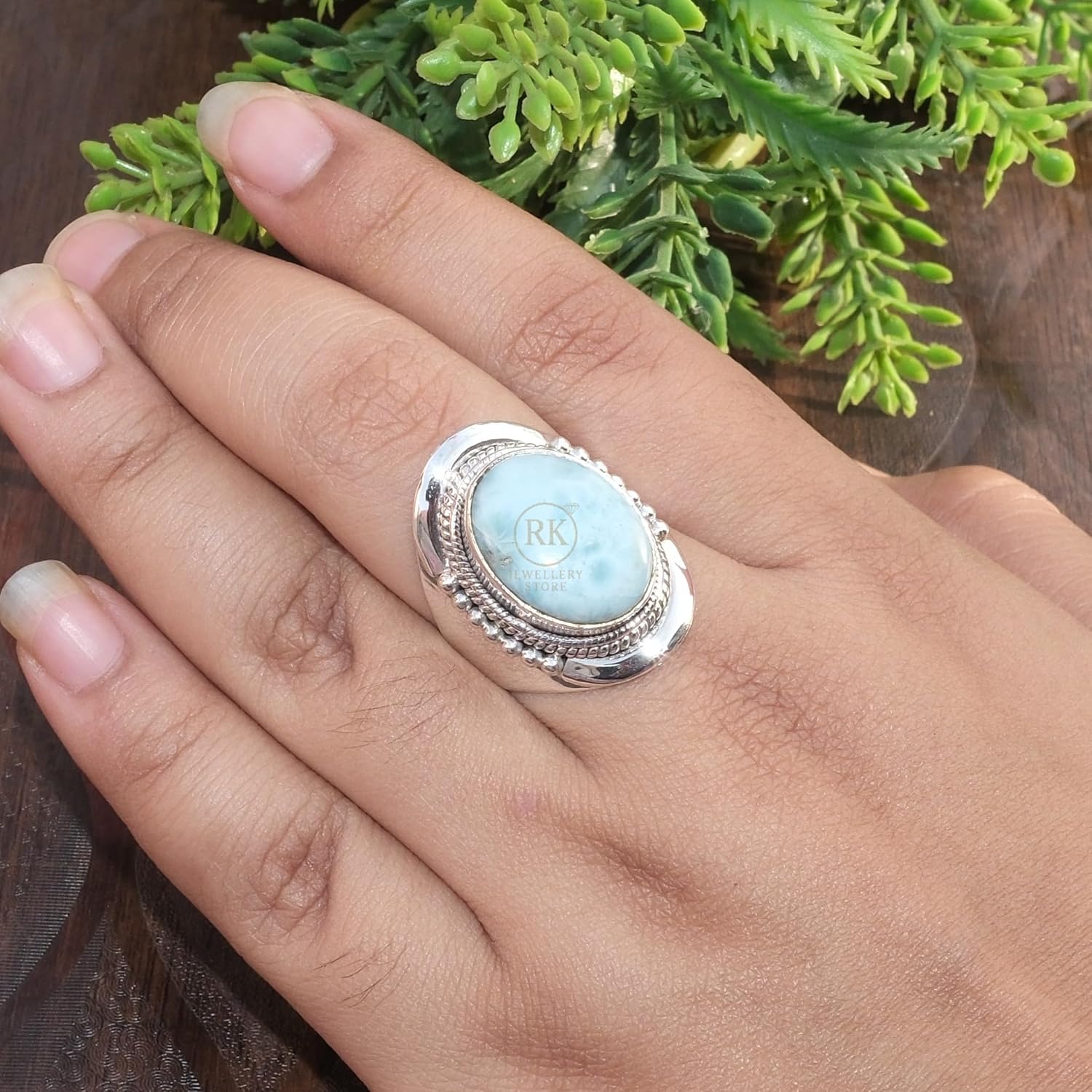 Blue Larimar Gemstone Ring Pure 925 Sterling Silver Handmade Promise Ring Unique Blue Stone Rings Large Stone Ring Boho Ring Gift Jewelry For Wife Mom Sister (11.5) - Image 8