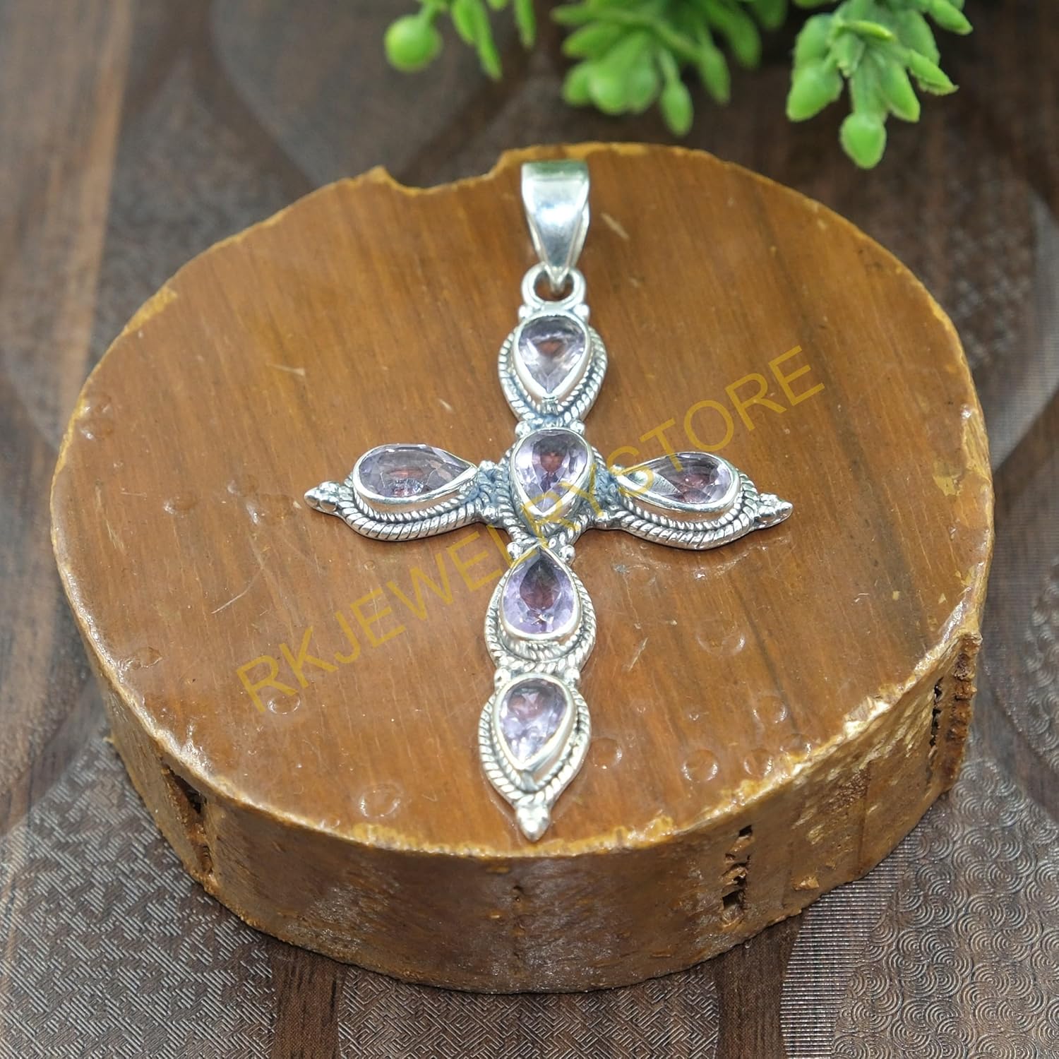 Amethyst Pure 925 Sterling Silver Cross Pendant Necklace Handmade Statement Design Purple Stone Pendant Birthday Gift Jewellery For Men And Women - Image 9